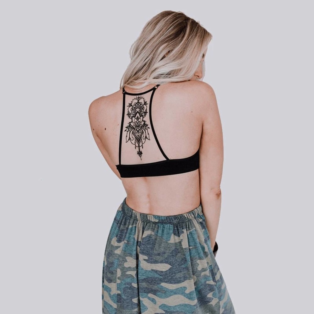 Black Floral Lace Mesh Racerback Tattoo Bralette - Picture 5 of 16